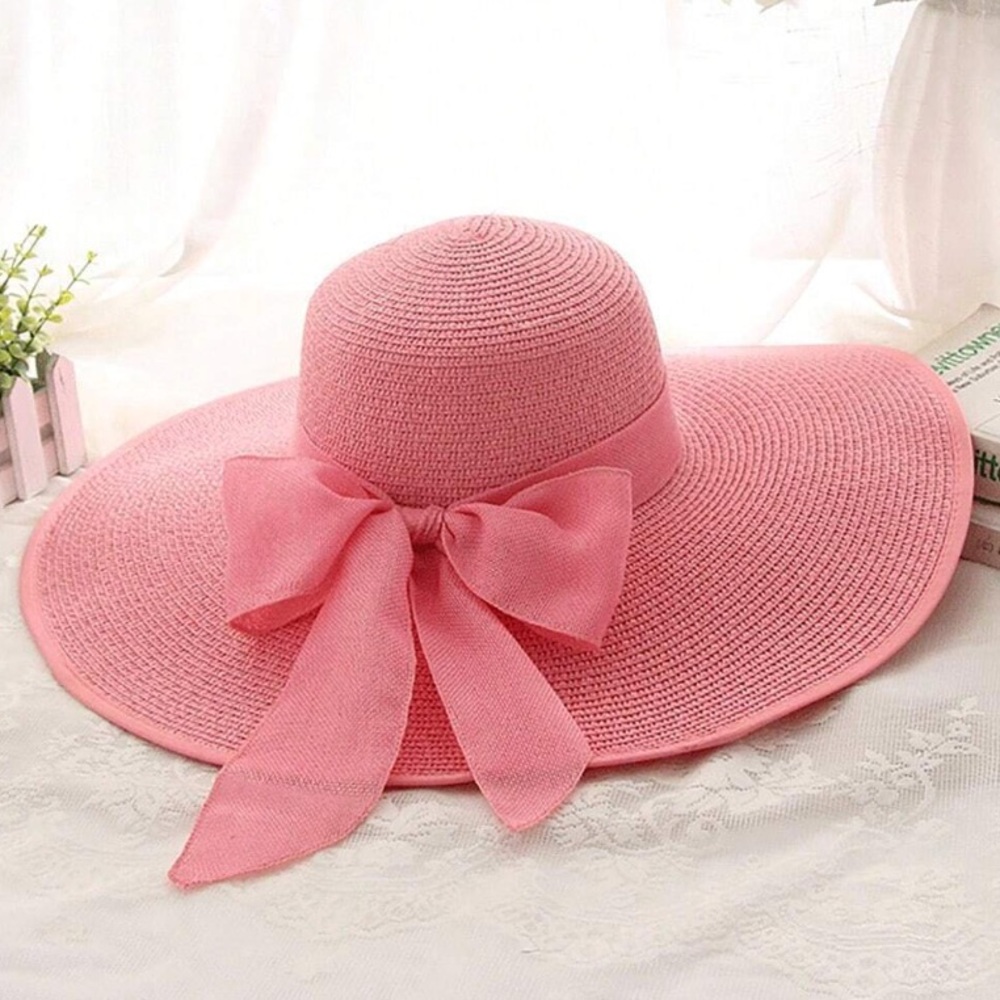 Pink Wide Brim Straw Sun Hat